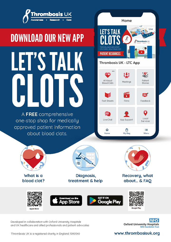 Thrombosis UK  The Thrombosis Charity wishes to increase awareness of  thrombosis among the public and health professionals and to raise research  funds to improve patient care. Helping people who suffer from