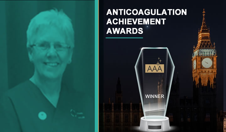 Andrea Croft, Trustee of Thrombosis UK, wins the Judges Award at the recent prestigious Anticoagulation Achievement Awards